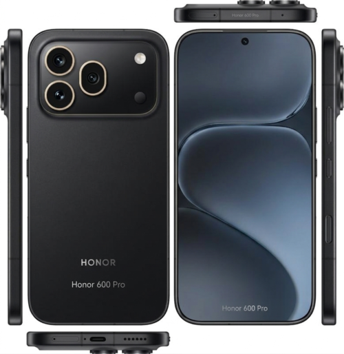 مراجعة Honor 600 Pro بعد التجربة – الهاتف في اليد، شاشة 6.8 بوصة LTPO، وكاميرا خلفية رباعية، على خلفية داكنة بإضاءة نيون زرقاء