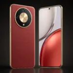 هاتف Honor X9d 5G بعد الاستخدام الفعلي – تصميم متين بظهر من الجلد الصناعي، كاميرا خلفية 108 ميجابكسل، بطارية ضخمة 8300 مللي أمبير على خلفية داكنة تعبر عن المتانة والتحمل