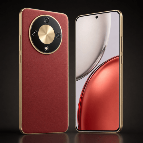 هاتف Honor X9d 5G بعد الاستخدام الفعلي – تصميم متين بظهر من الجلد الصناعي، كاميرا خلفية 108 ميجابكسل، بطارية ضخمة 8300 مللي أمبير على خلفية داكنة تعبر عن المتانة والتحمل