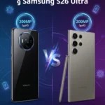 مقارنة بين HONOR Magic 8 Pro و Samsung S26 Ultra – هاتفان أحدهما من هونر والآخر من سامسونج، برواز التيتانيوم، كاميرا مزدوجة 200 ميجابكسل، معالج Snapdragon 8 Elite Gen 5، يستخدمان في السعودية والإمارات