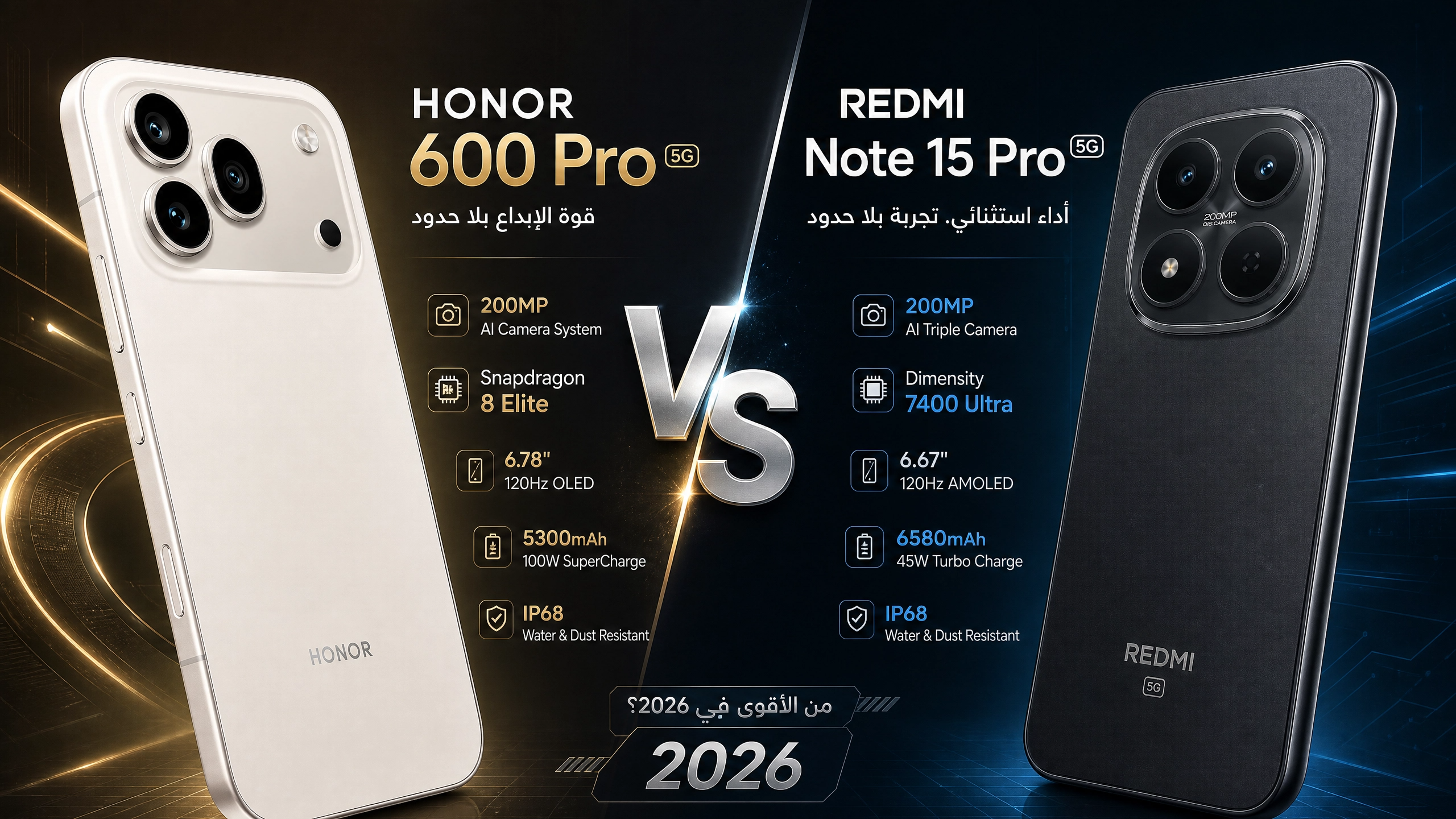 مقارنة هاتف Honor 600 Pro ضد Xiaomi Redmi Note 15 Pro في التصميم والكاميرات لعام 2026 موقع برمجي