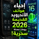 دليل الرومات المعدلة 2026 – صورة تعبيرية لهاتف أندرويد تظهر عليه أيقونات أنظمة LineageOS وcrDroid وPixelOS، خلفية تقنية زرقاء داكنة تعبر عن التطوير والبرمجة